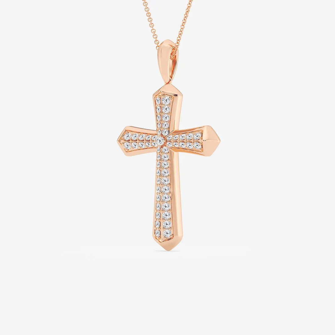 Divina Round Lab Grown Diamond Double Row Cross Pendant in Sterling Silver