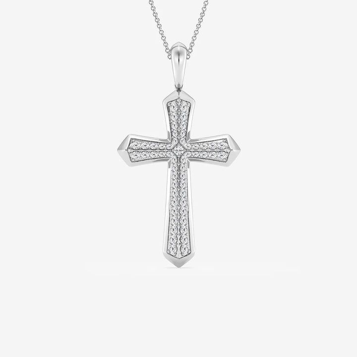 Divina Round Lab Grown Diamond Double Row Cross Pendant in Sterling Silver