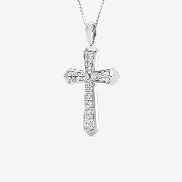 Divina Round Lab Grown Diamond Double Row Cross Pendant in Sterling Silver