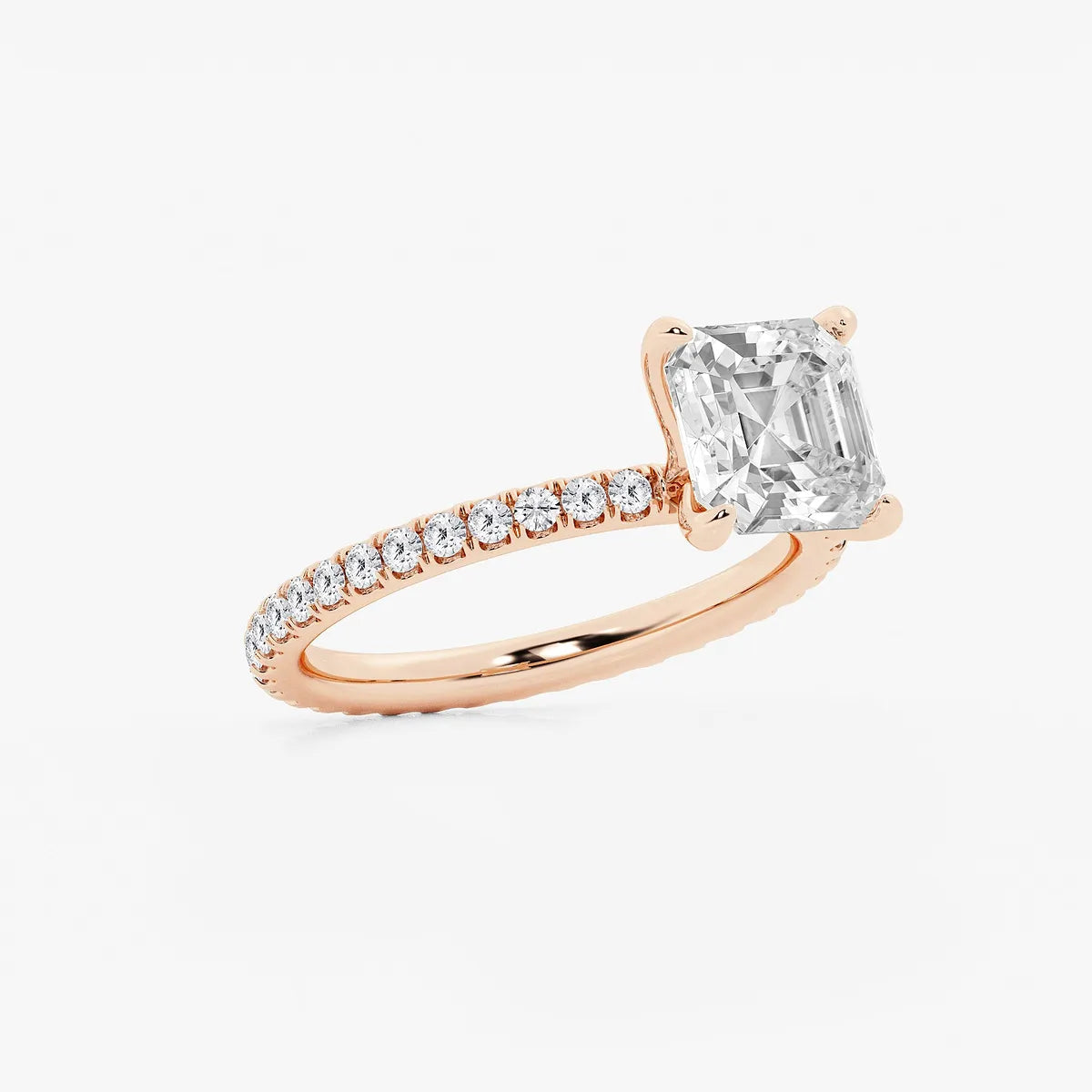 Valencia Asscher Lab Grown Diamond Scalloped Pavé Solitaire Engagement Ring