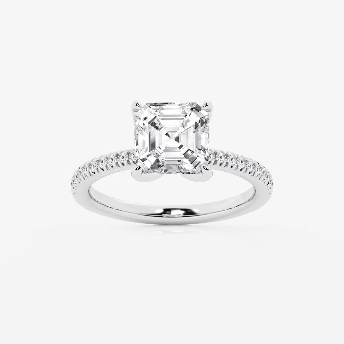 Valencia Asscher Lab Grown Diamond Scalloped Pavé Solitaire Engagement Ring