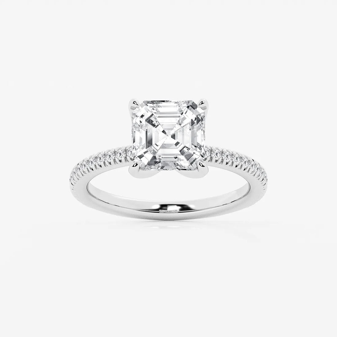 Valencia Asscher Lab Grown Diamond Scalloped Pavé Solitaire Engagement Ring