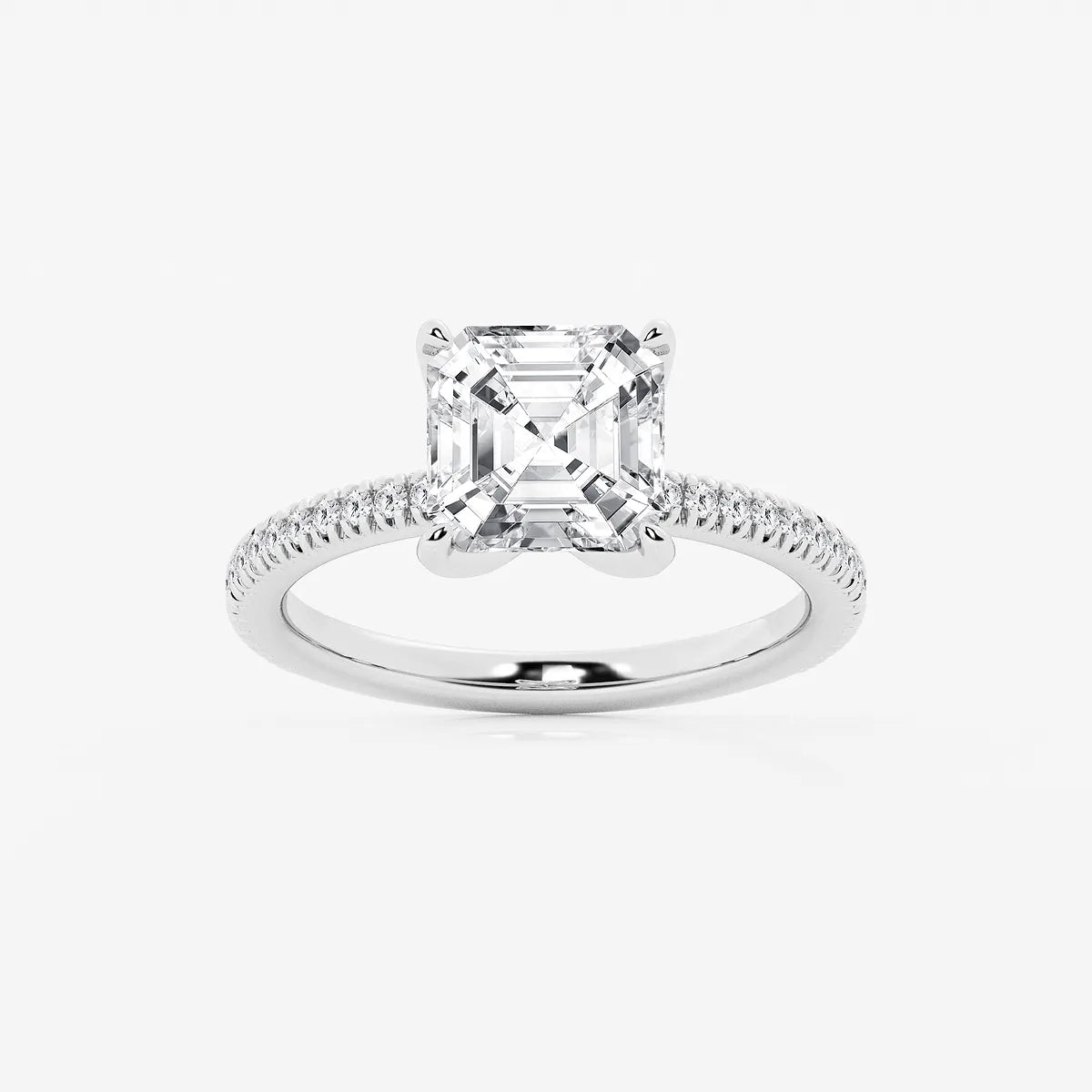 Valencia Asscher Lab Grown Diamond Scalloped Pavé Solitaire Engagement Ring