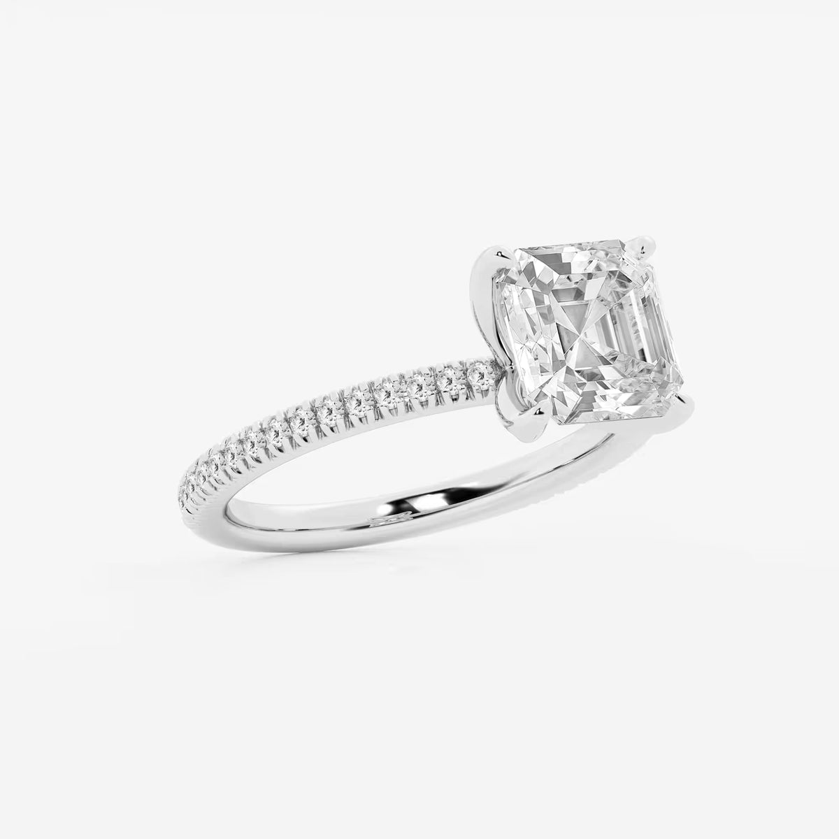 Valencia Asscher Lab Grown Diamond Scalloped Pavé Solitaire Engagement Ring