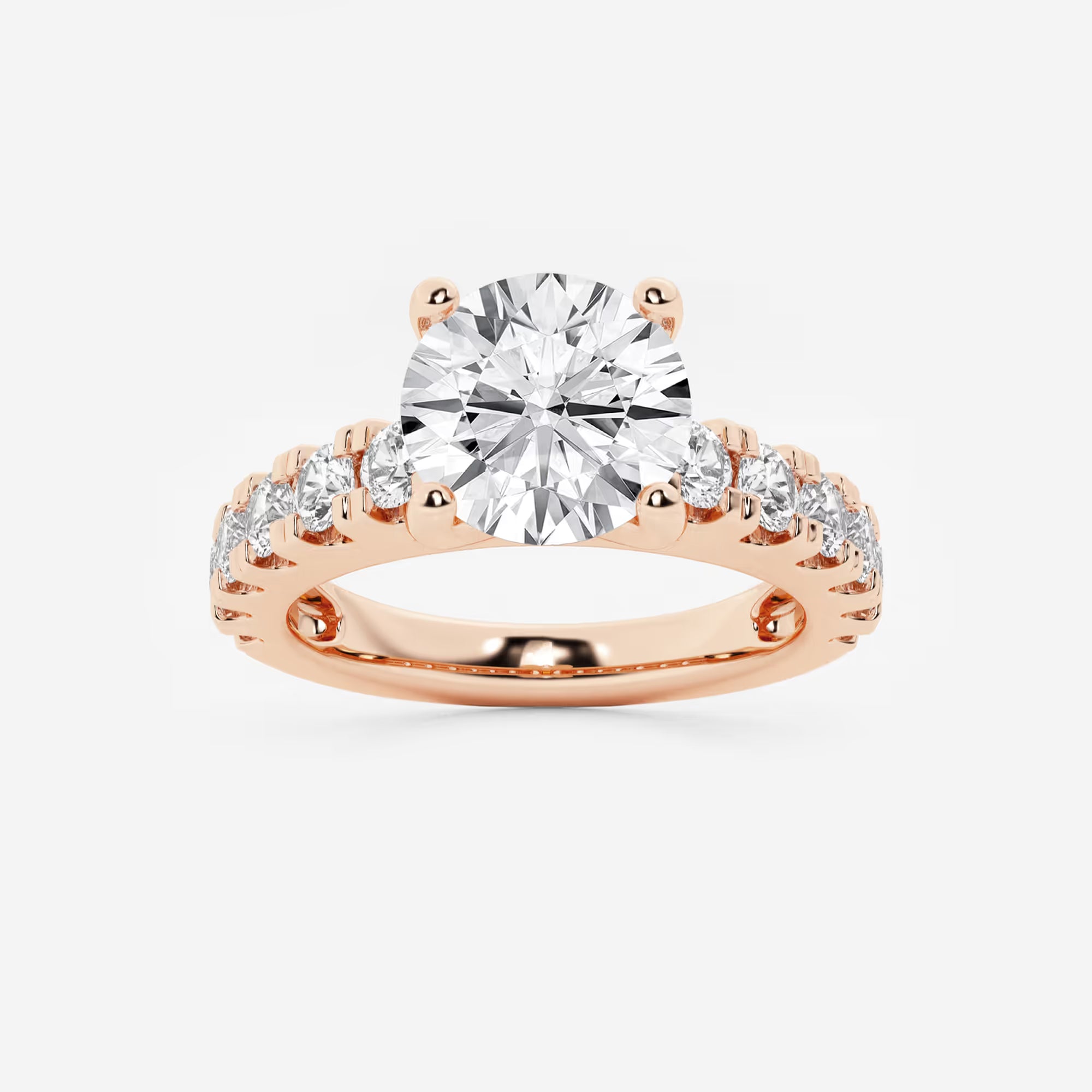 Round Lab Grown Diamond Engagement Ring with Split Prong Side Accents