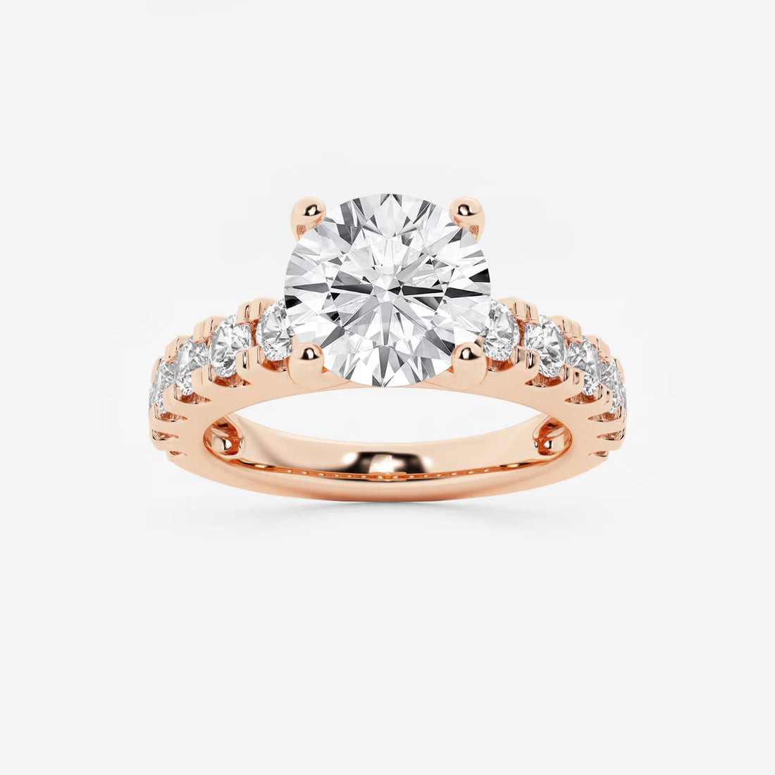 Round Lab Grown Diamond Engagement Ring with Split Prong Side Accents