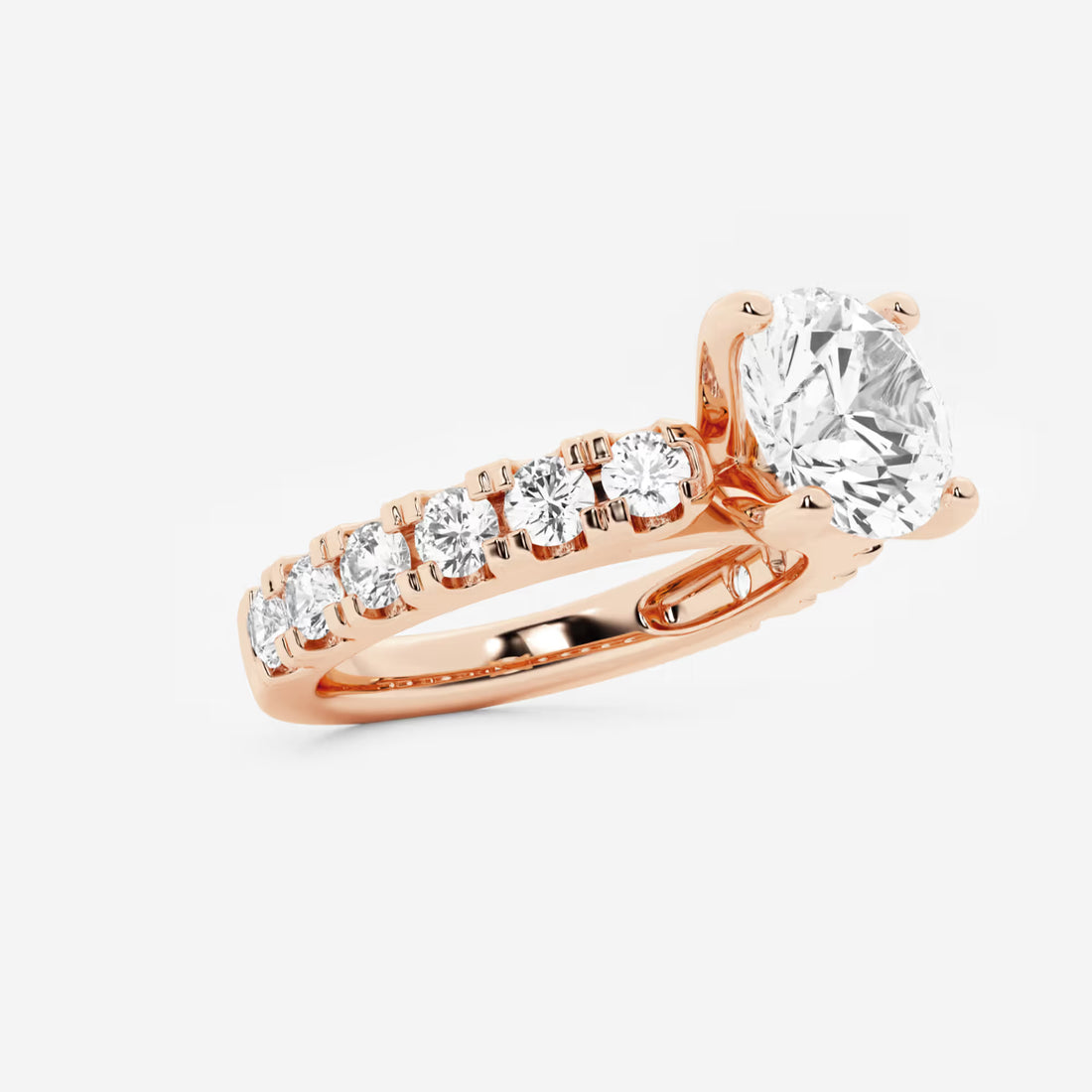 Round Lab Grown Diamond Engagement Ring with Split Prong Side Accents