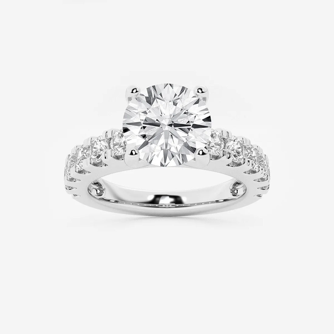 Round Lab Grown Diamond Engagement Ring with Split Prong Side Accents