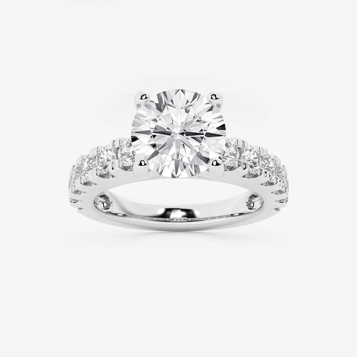 Round Lab Grown Diamond Engagement Ring with Split Prong Side Accents