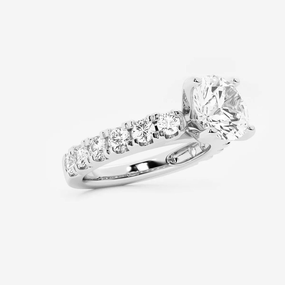 Round Lab Grown Diamond Engagement Ring with Split Prong Side Accents