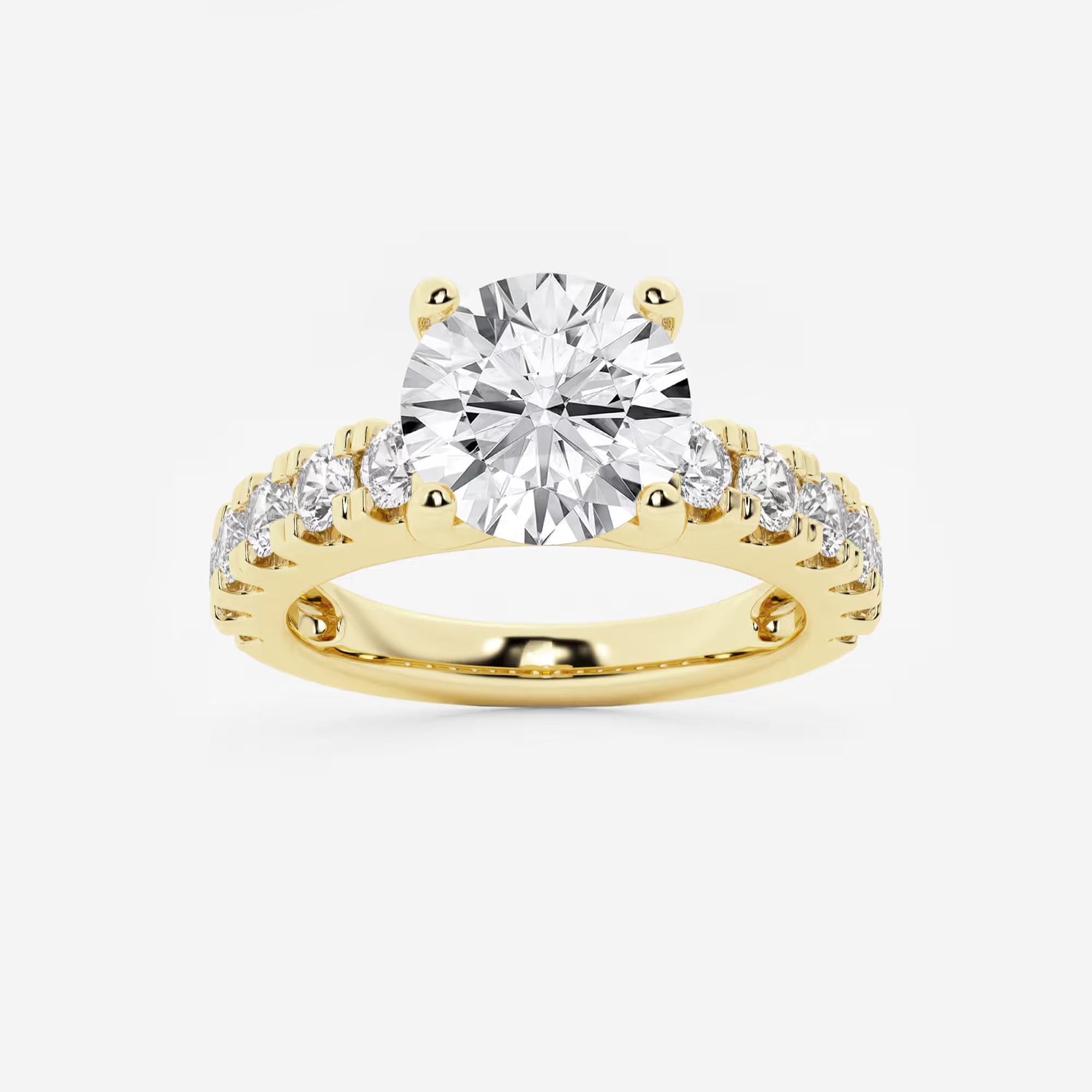 Round Lab Grown Diamond Engagement Ring with Split Prong Side Accents
