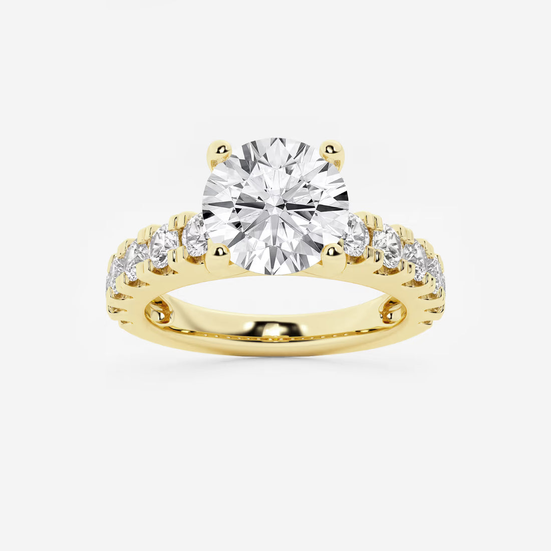 Round Lab Grown Diamond Engagement Ring with Split Prong Side Accents