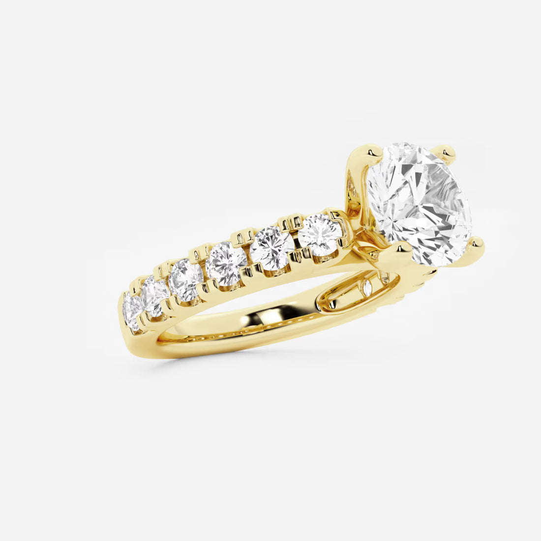 Round Lab Grown Diamond Engagement Ring with Split Prong Side Accents