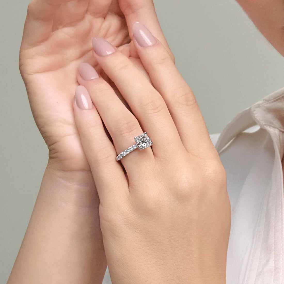 Cushion Lab Grown Diamond Royal Crown Halo Engagement Ring