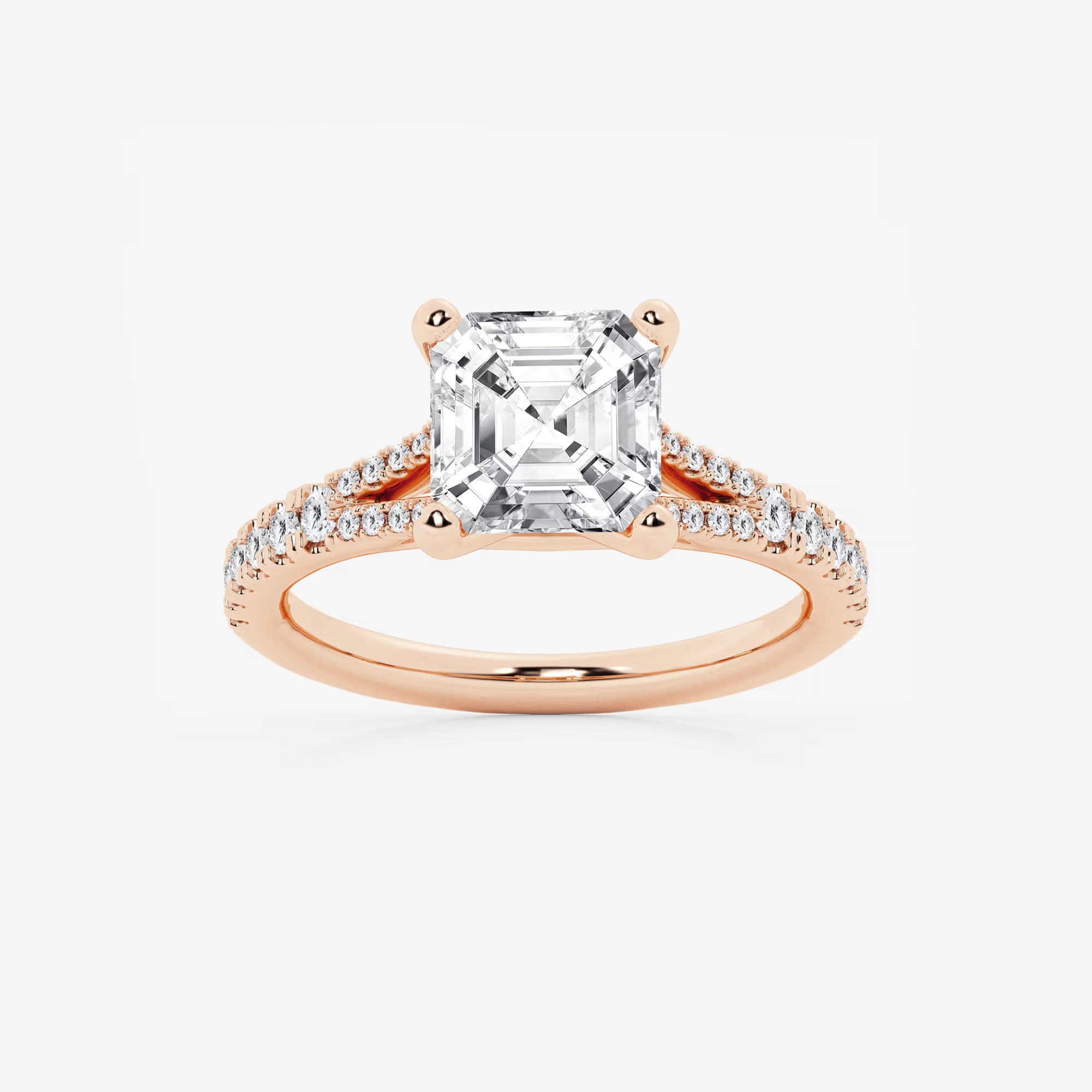 Aurevon Asscher Lab Grown Diamond Split Shank Engagement Ring