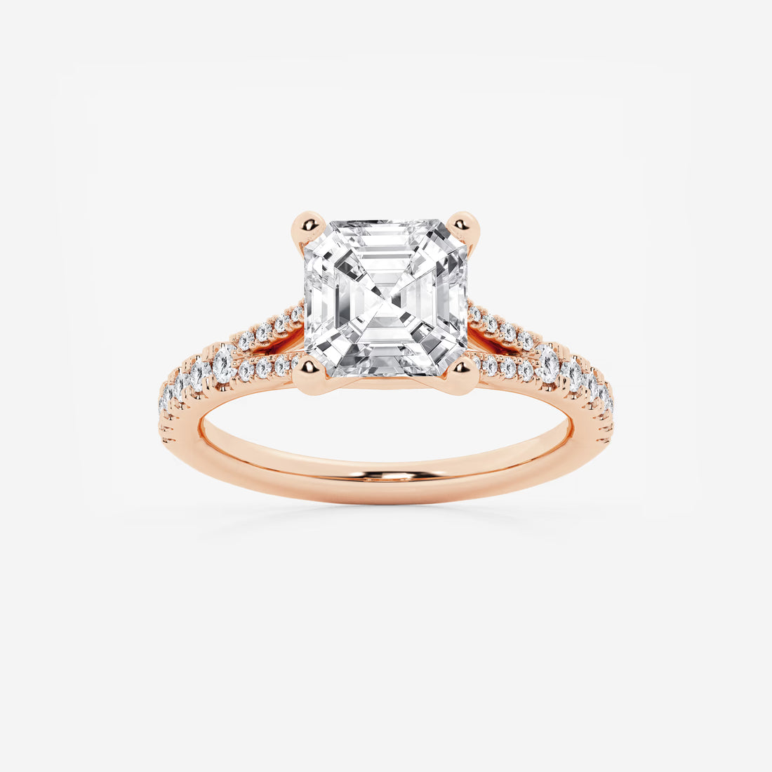 Aurevon Asscher Lab Grown Diamond Split Shank Engagement Ring