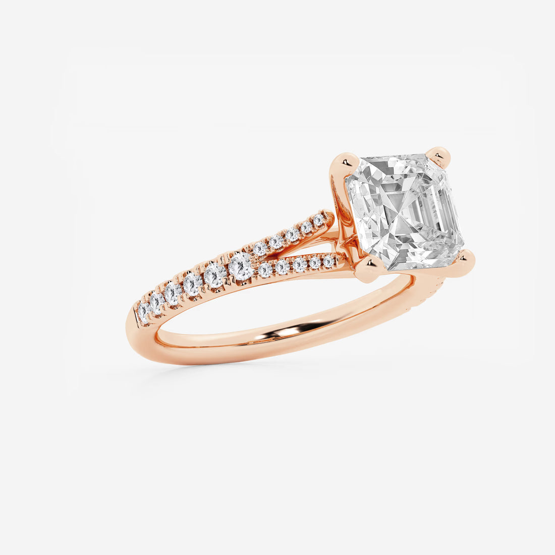 Aurevon Asscher Lab Grown Diamond Split Shank Engagement Ring