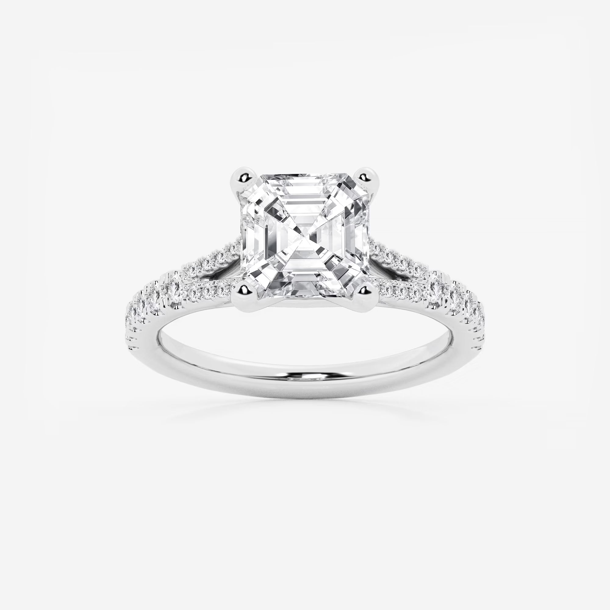 Aurevon Asscher Lab Grown Diamond Split Shank Engagement Ring