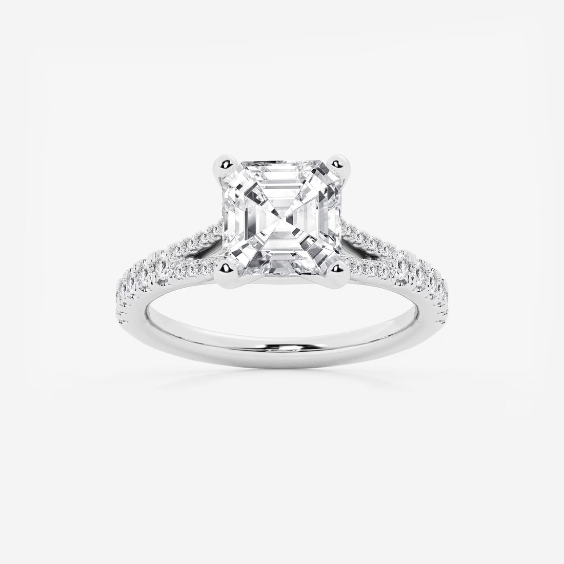 Aurevon Asscher Lab Grown Diamond Split Shank Engagement Ring