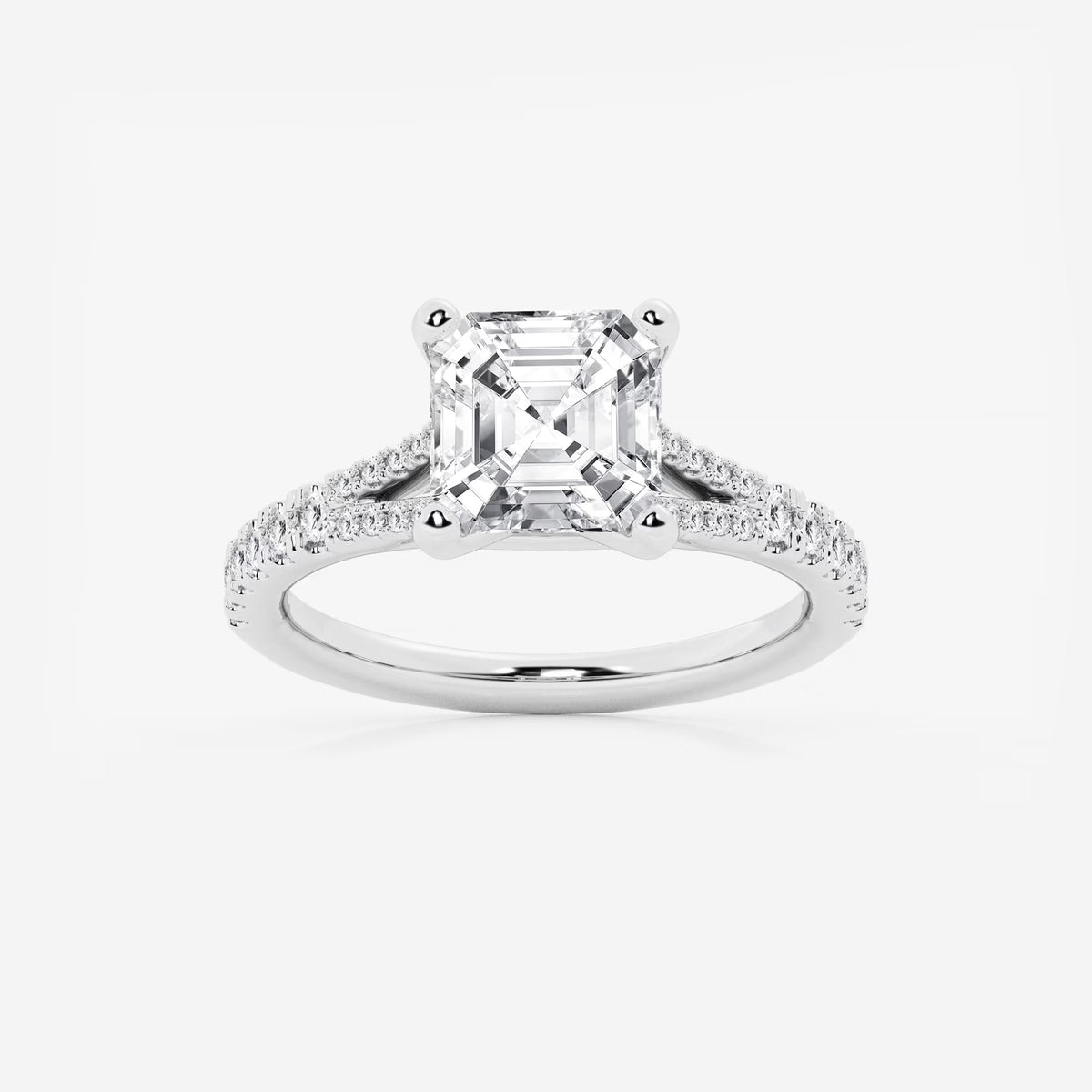 Aurevon Asscher Lab Grown Diamond Split Shank Engagement Ring