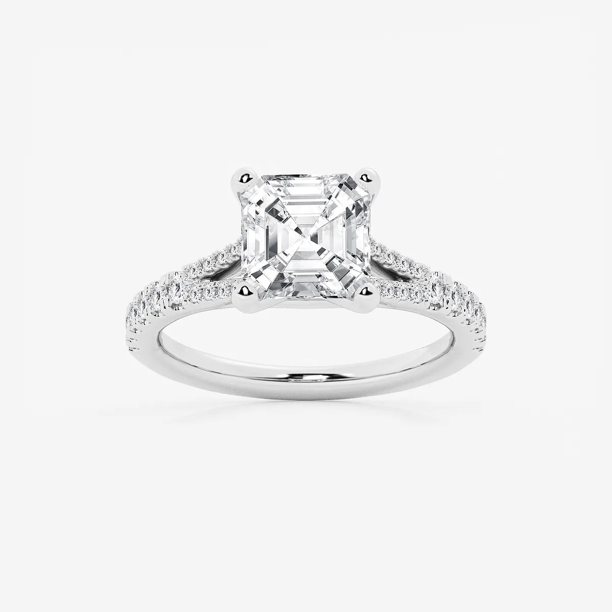 Aurevon Asscher Lab Grown Diamond Split Shank Engagement Ring