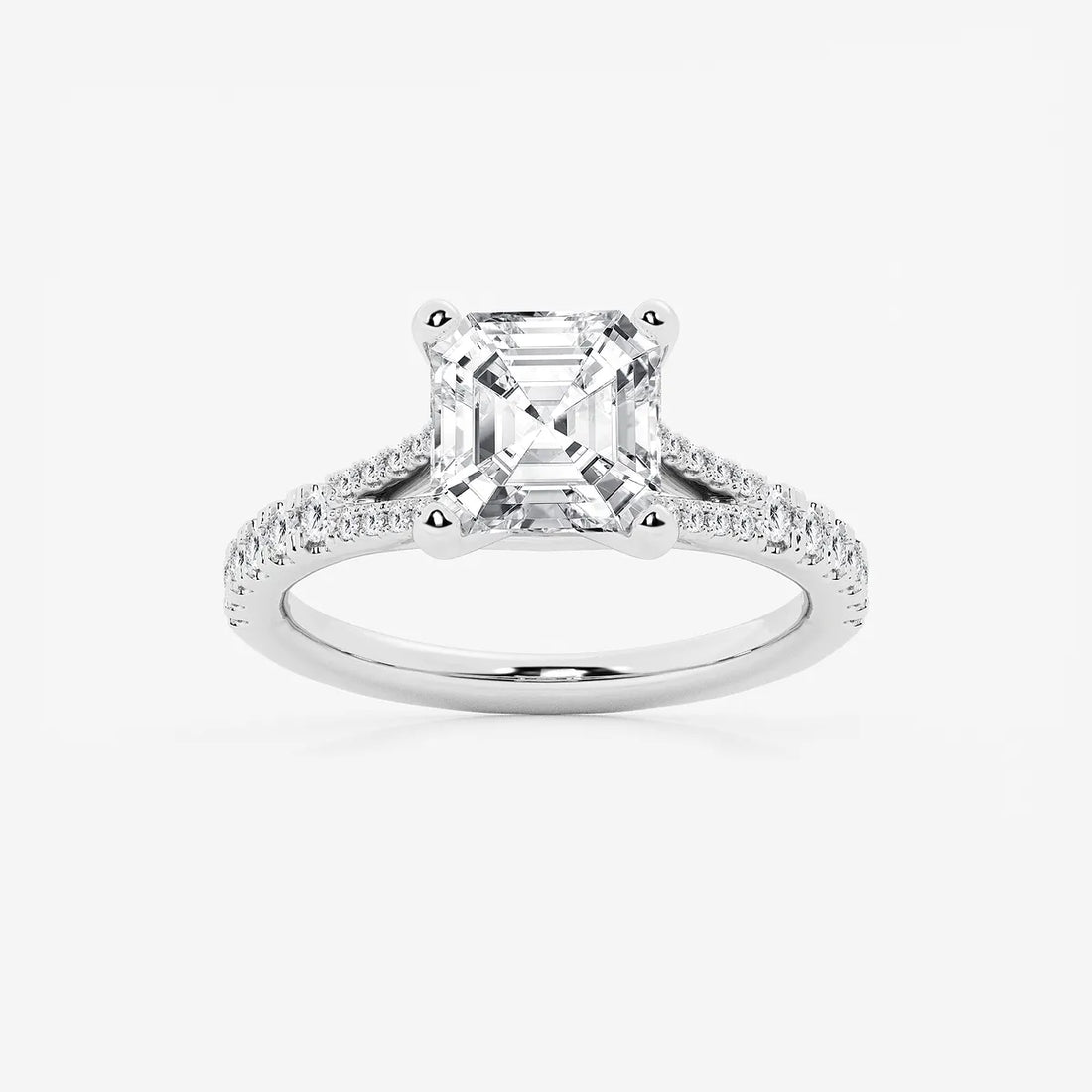 Aurevon Asscher Lab Grown Diamond Split Shank Engagement Ring