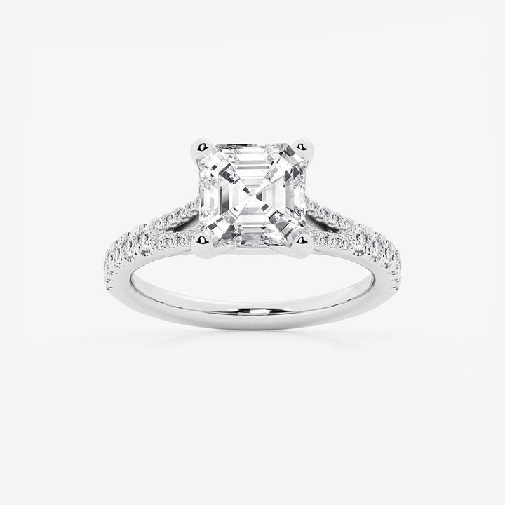 Aurevon Asscher Lab Grown Diamond Split Shank Engagement Ring