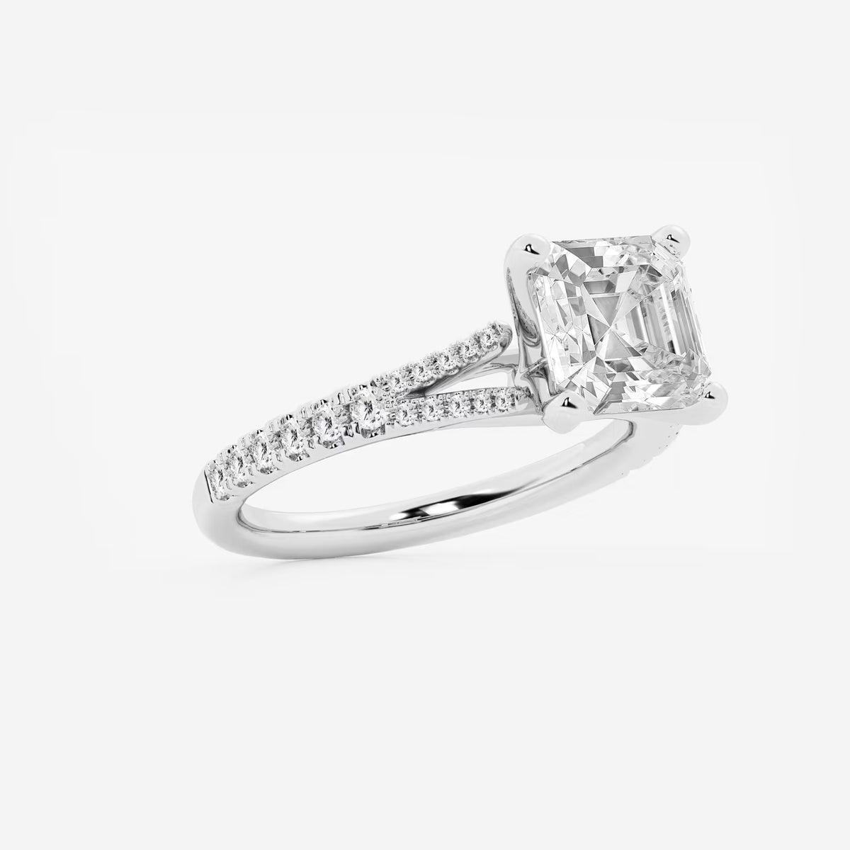 Aurevon Asscher Lab Grown Diamond Split Shank Engagement Ring