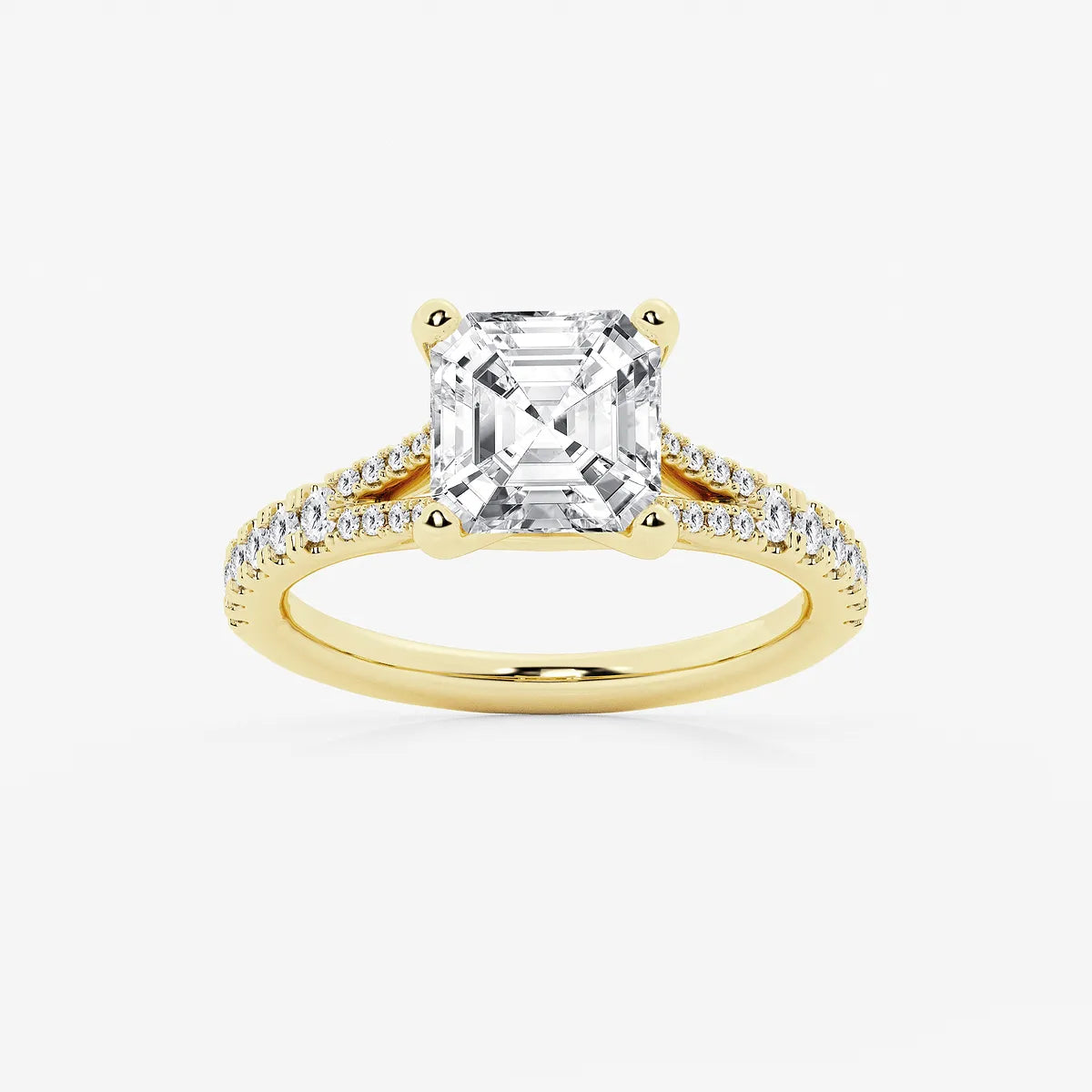 Aurevon Asscher Lab Grown Diamond Split Shank Engagement Ring