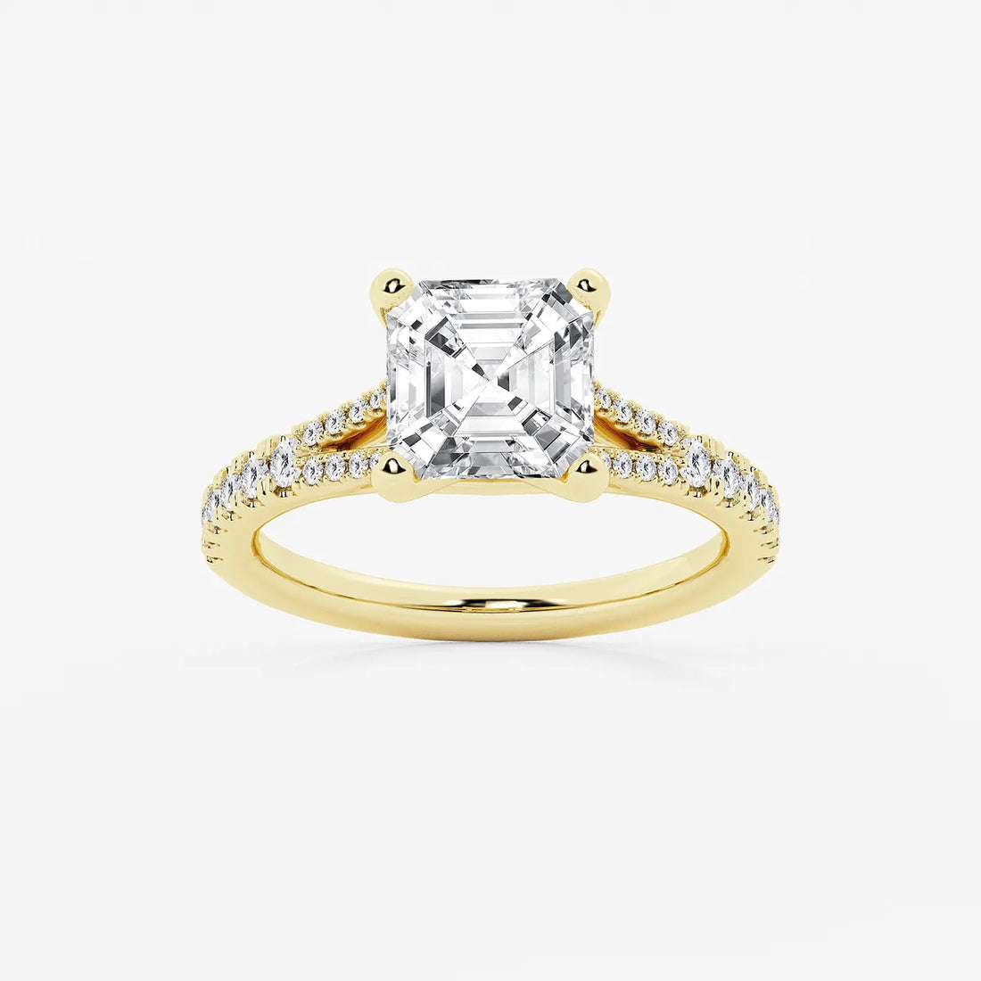 Aurevon Asscher Lab Grown Diamond Split Shank Engagement Ring