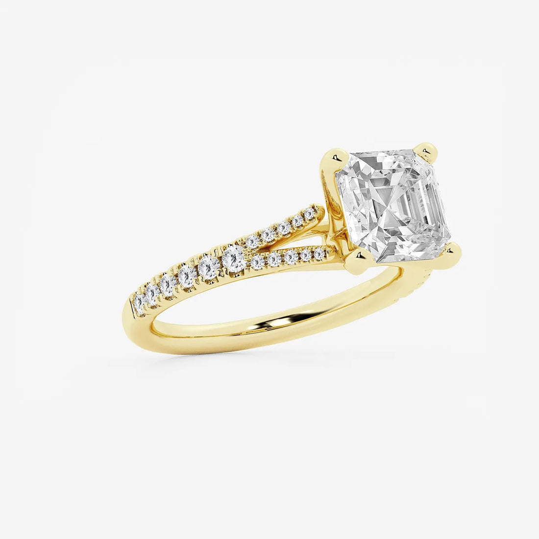 Aurevon Asscher Lab Grown Diamond Split Shank Engagement Ring