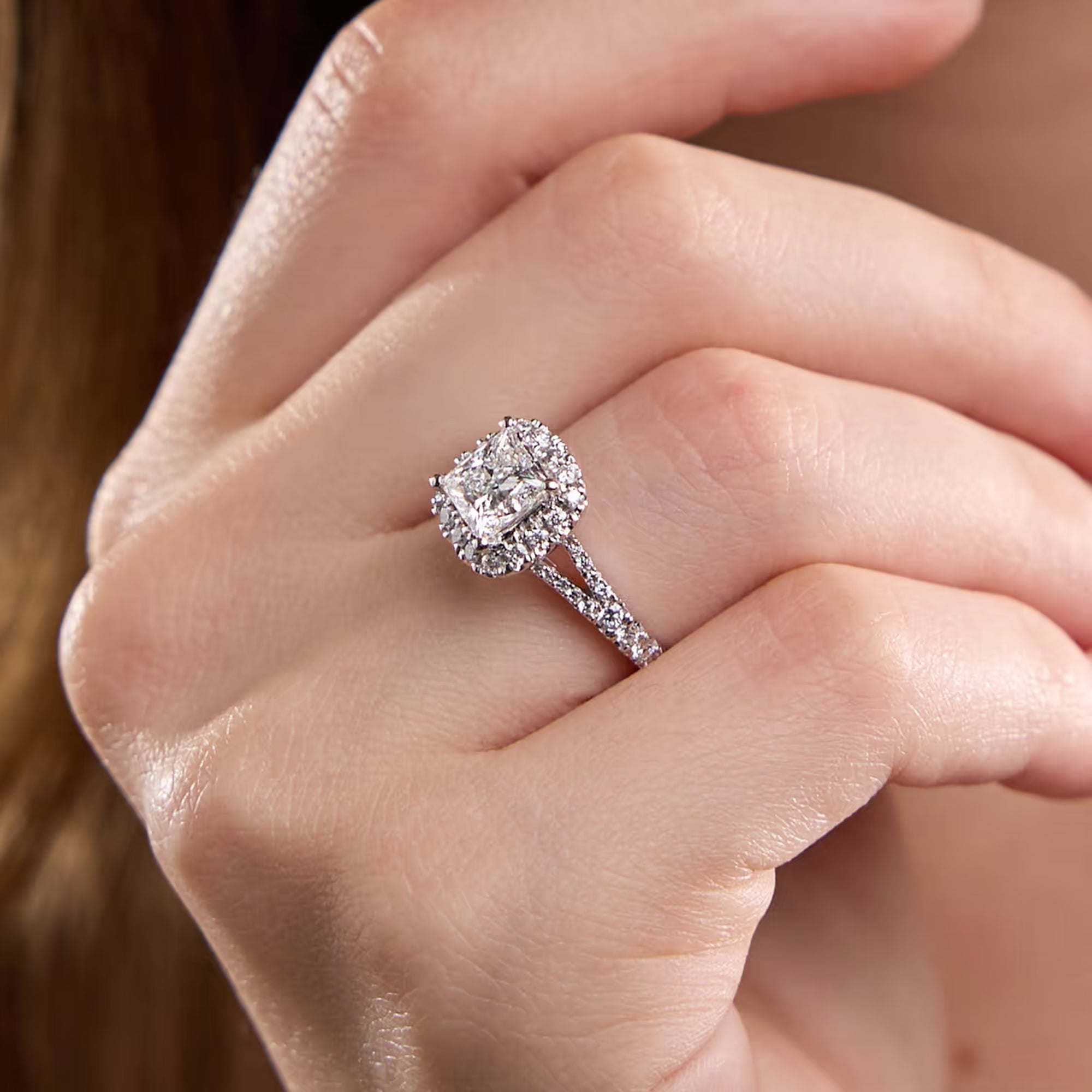 Aurelia Grace Princess Cut Lab-Grown Diamond Split Shank Halo Engagement Ring