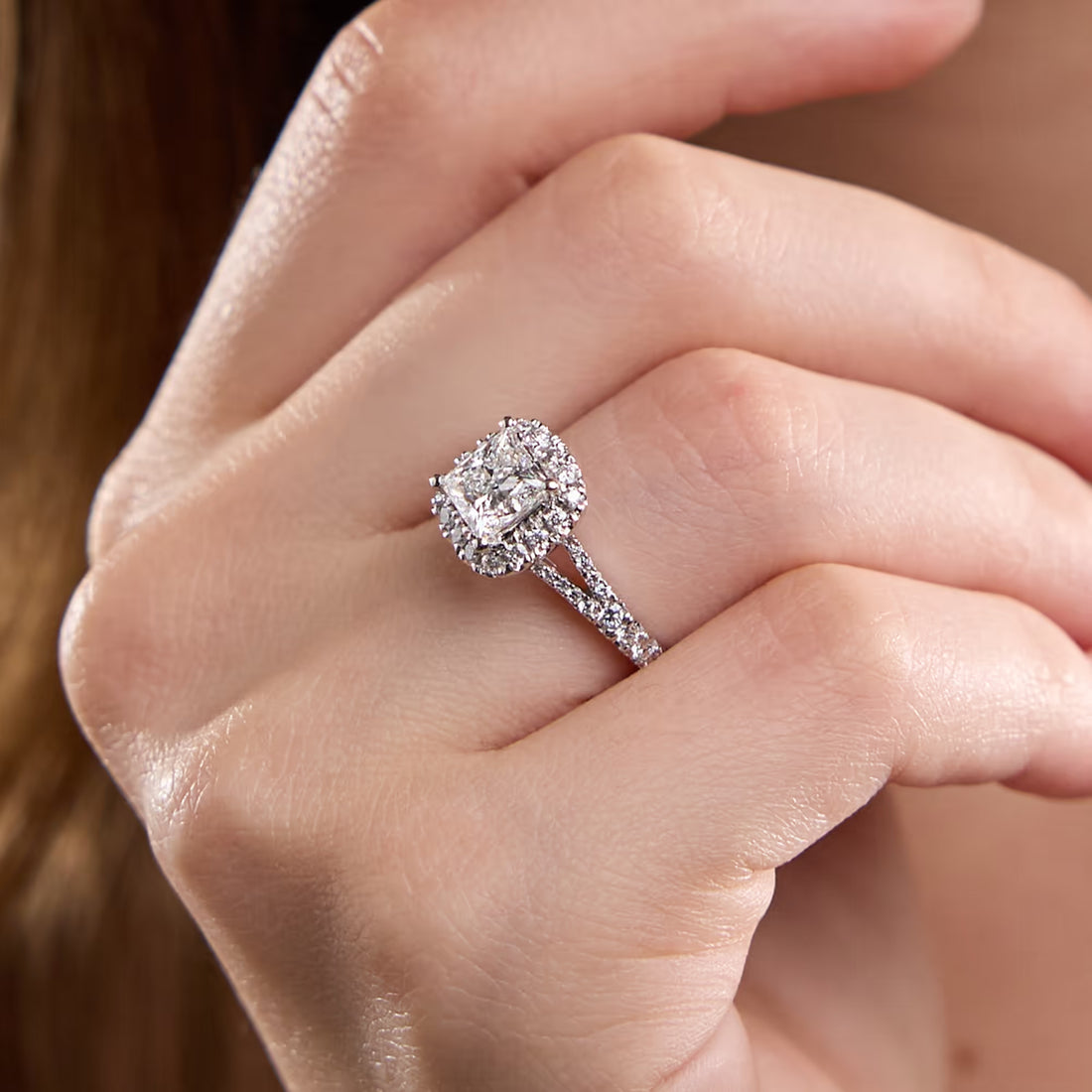 Aurelia Grace Princess Cut Lab-Grown Diamond Split Shank Halo Engagement Ring