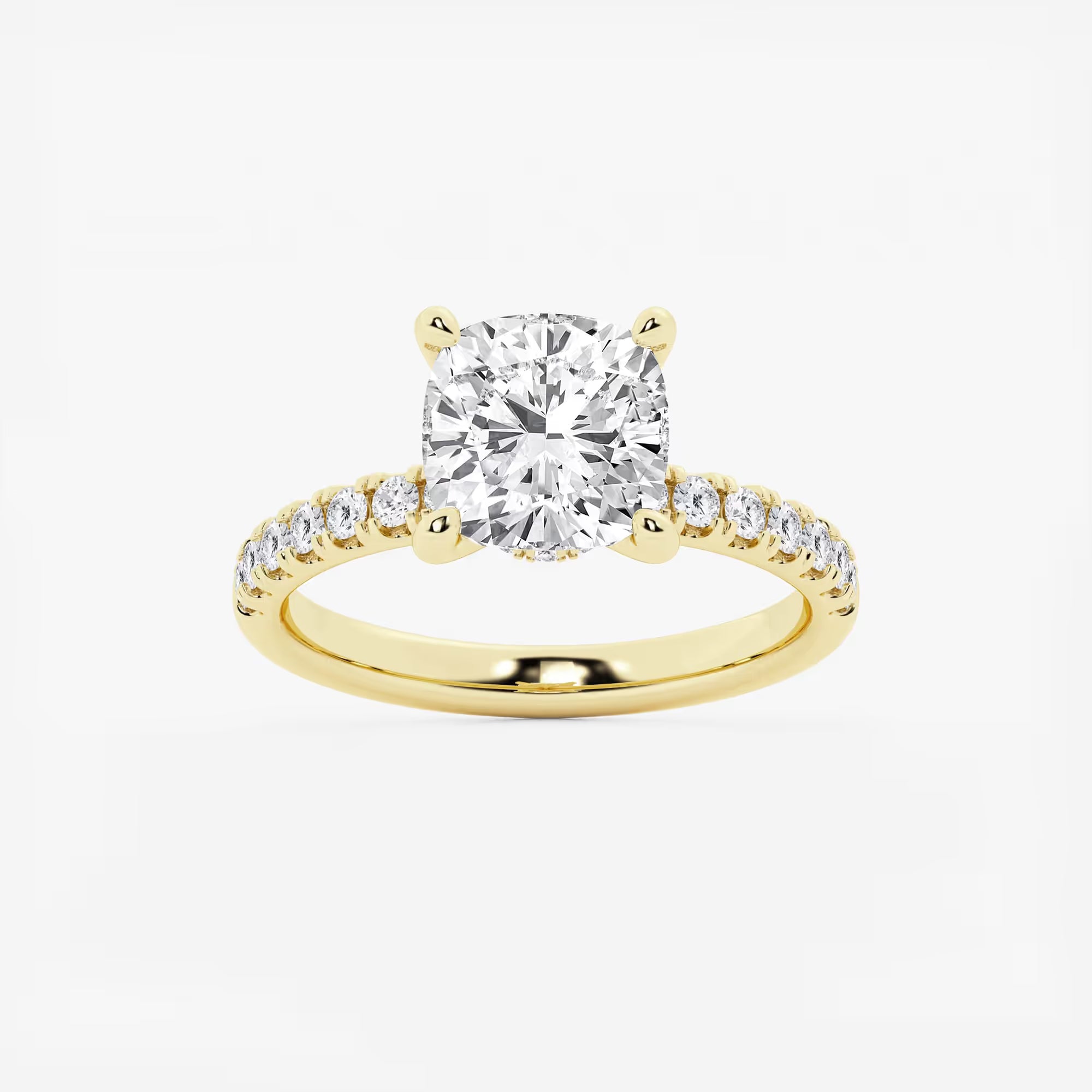 Cushion Lab Grown Diamond Hidden Halo Engagement Ring