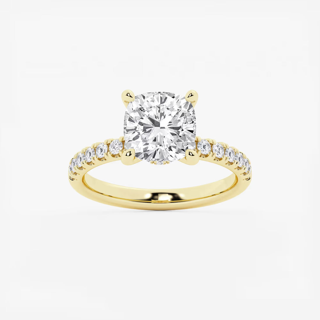 Cushion Lab Grown Diamond Hidden Halo Engagement Ring