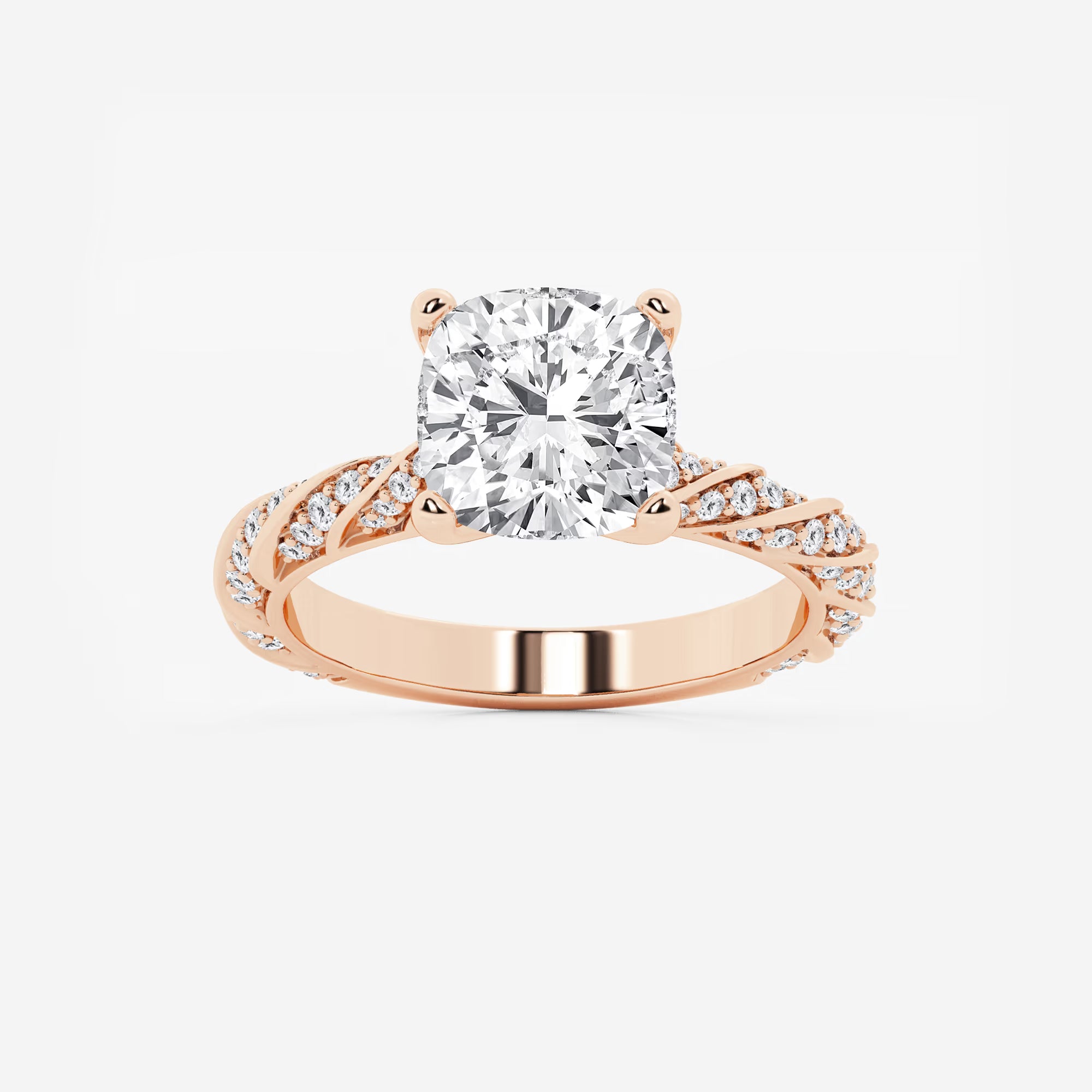 Cushion Cut Lab Grown Diamond Ribbon Style Engagement Ring