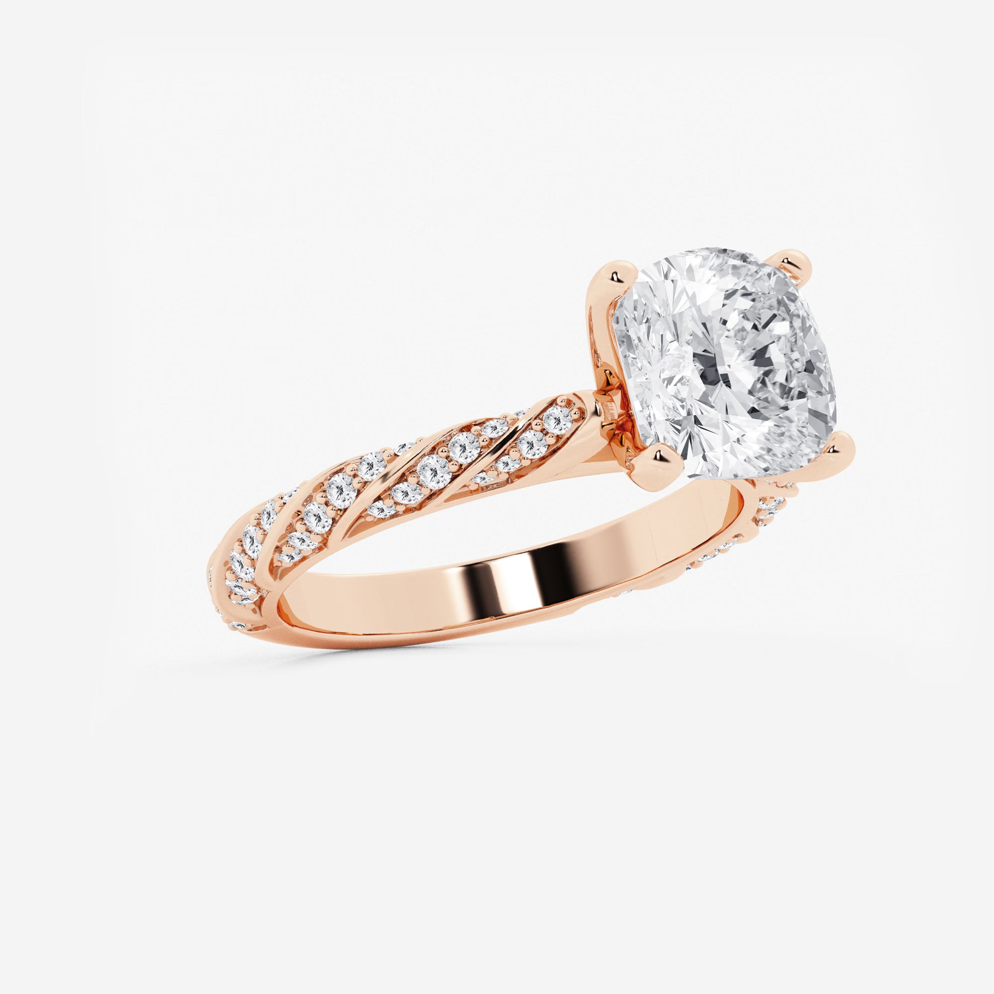 Cushion Cut Lab Grown Diamond Ribbon Style Engagement Ring