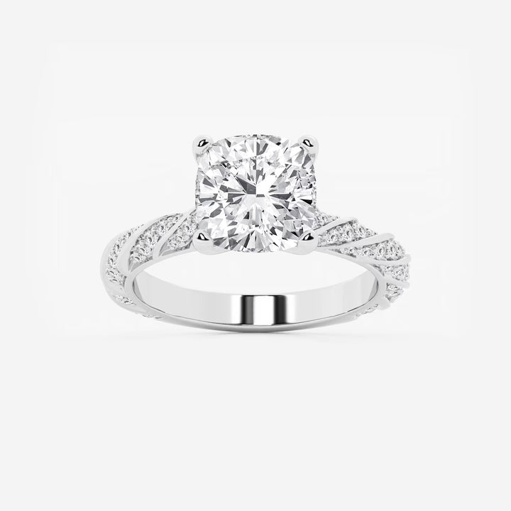Cushion Cut Lab Grown Diamond Ribbon Style Engagement Ring