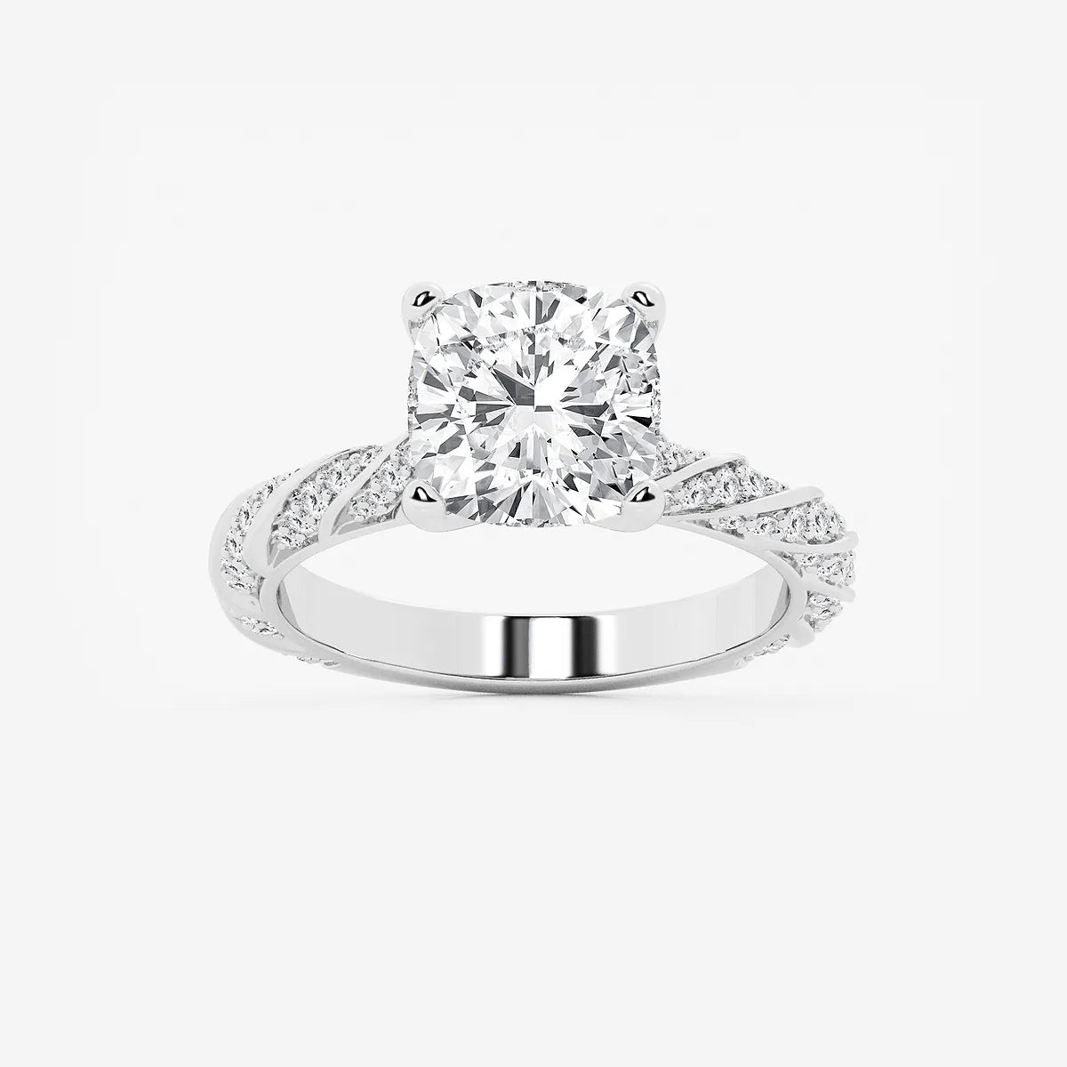 Cushion Cut Lab Grown Diamond Ribbon Style Engagement Ring
