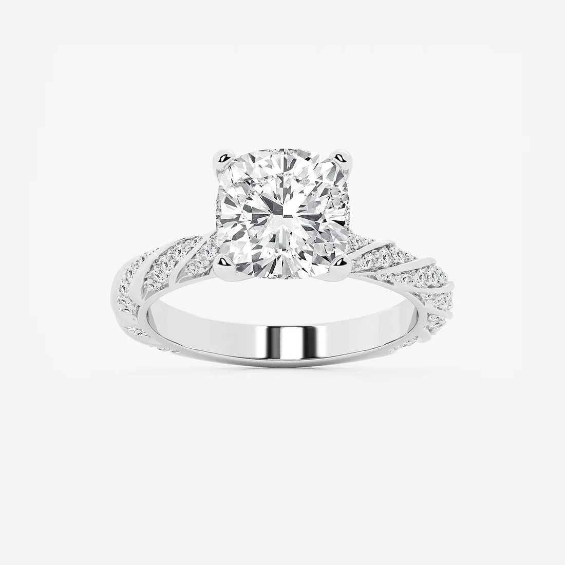 Cushion Cut Lab Grown Diamond Ribbon Style Engagement Ring