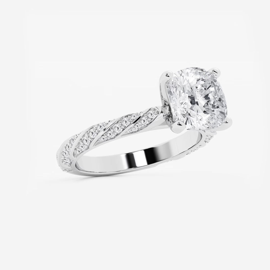 Cushion Cut Lab Grown Diamond Ribbon Style Engagement Ring