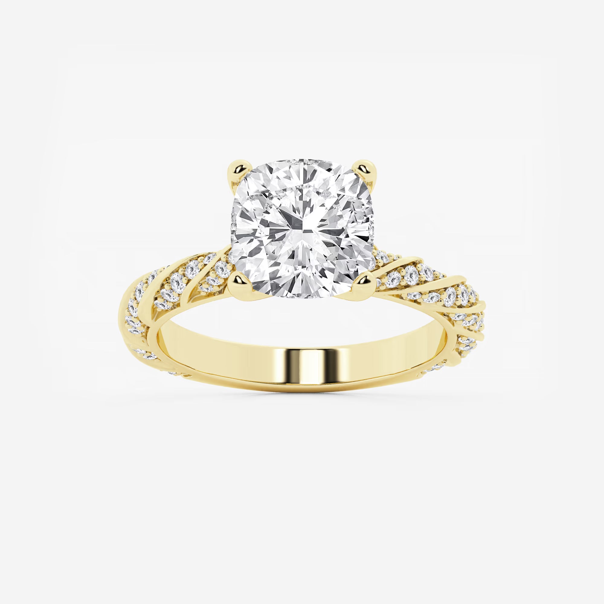 Cushion Cut Lab Grown Diamond Ribbon Style Engagement Ring