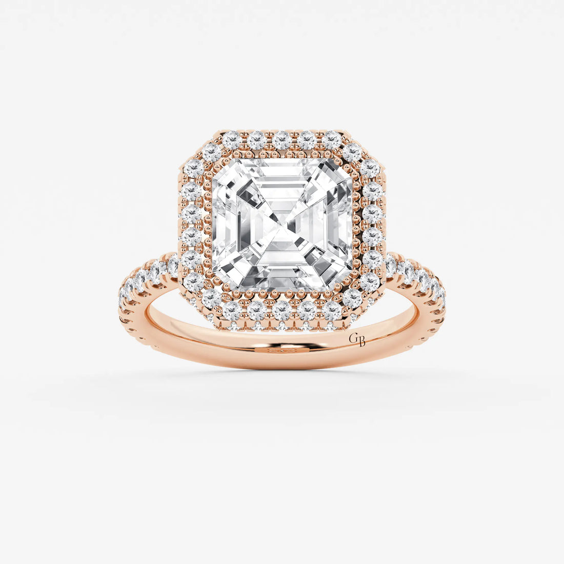 Asscher Lab Grown Diamond Micro Pavé Halo Engagement Ring