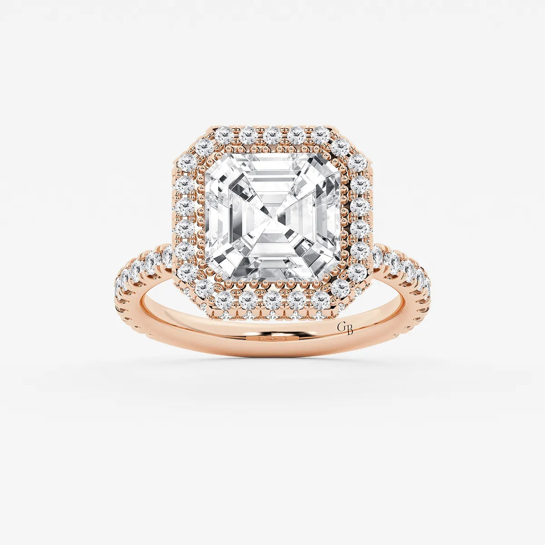 Asscher Lab Grown Diamond Micro Pavé Halo Engagement Ring
