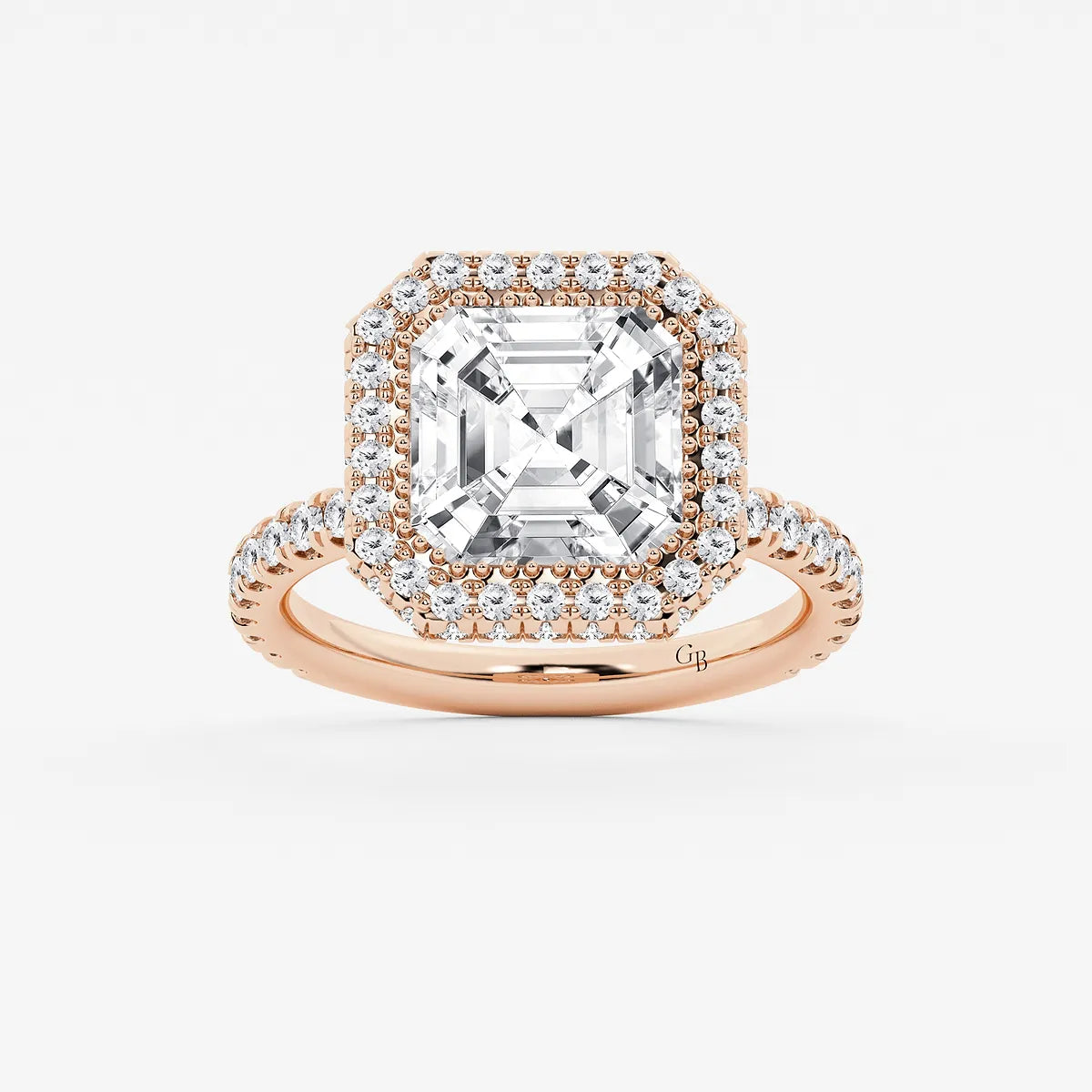 Asscher Lab Grown Diamond Micro Pavé Halo Engagement Ring
