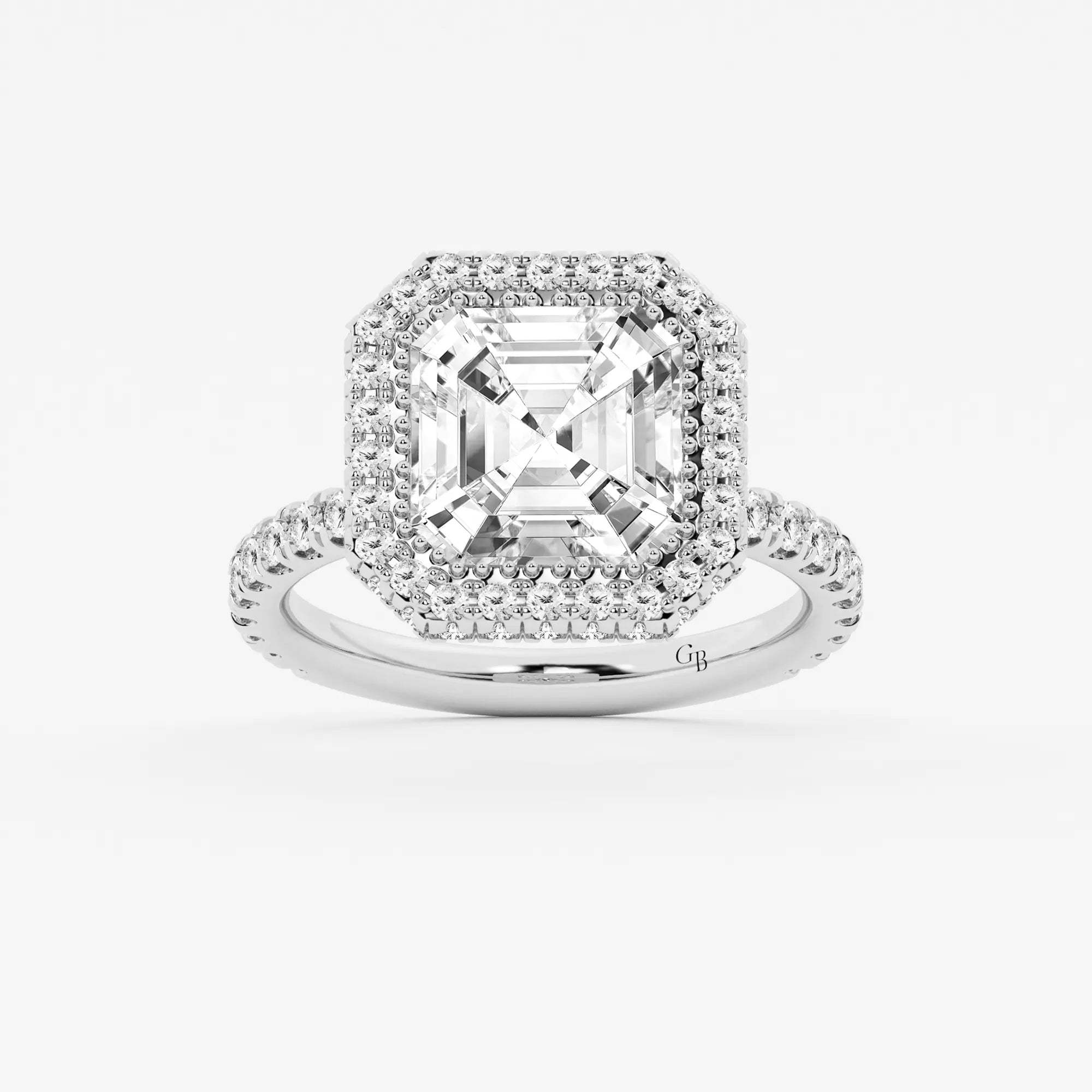 Asscher Lab Grown Diamond Micro Pavé Halo Engagement Ring