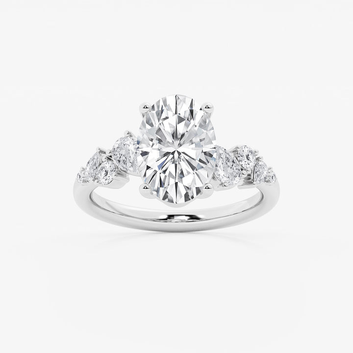 Serenelle Oval Lab Grown Diamond Pear & Round Side Stone Engagement Ring