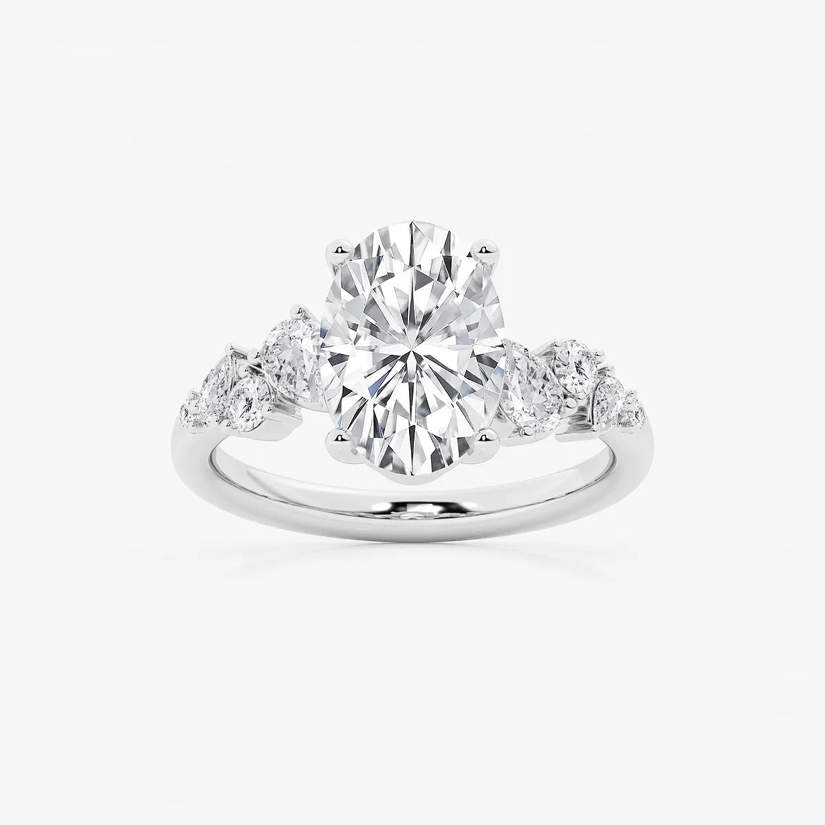Serenelle Oval Lab Grown Diamond Pear & Round Side Stone Engagement Ring