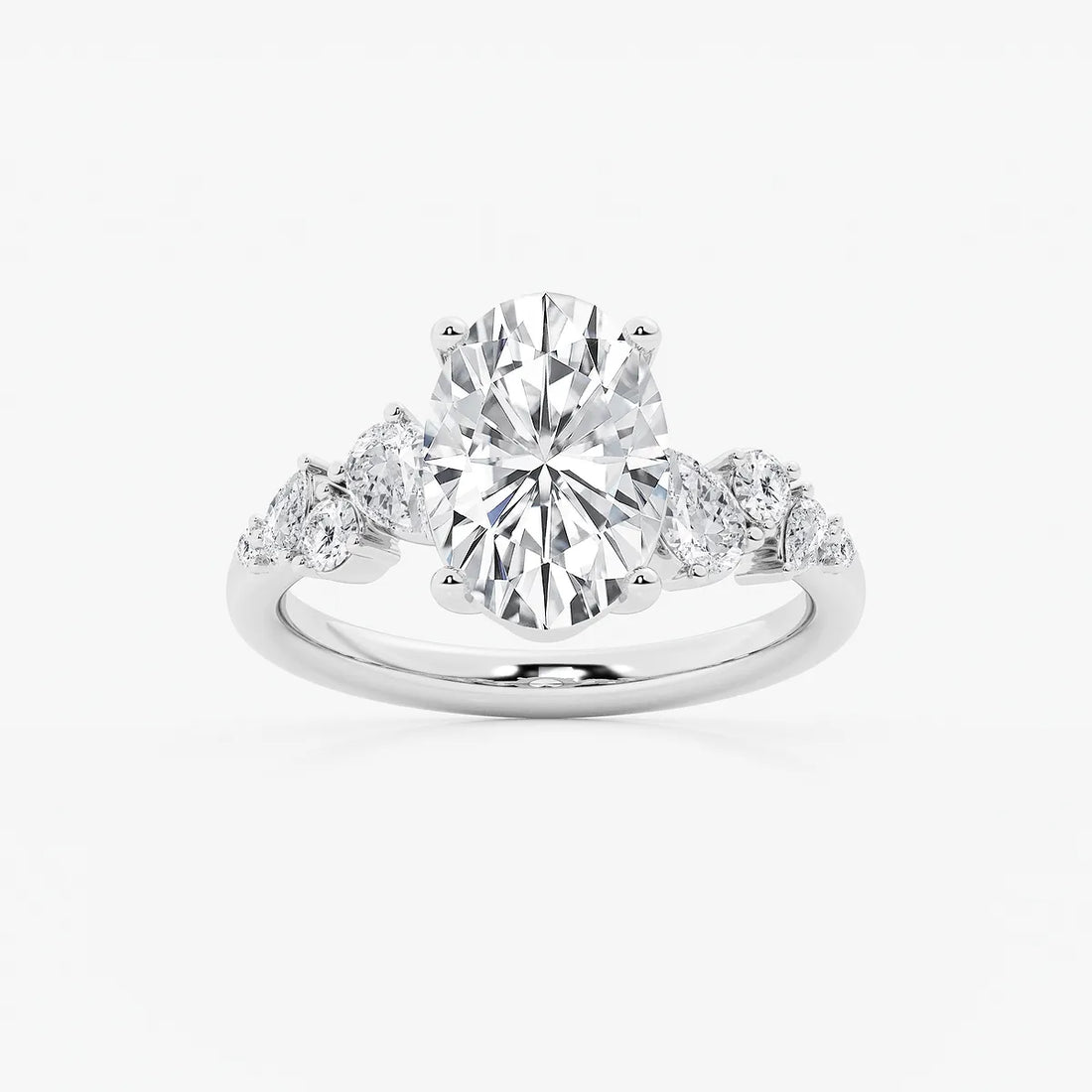 Serenelle Oval Lab Grown Diamond Pear & Round Side Stone Engagement Ring