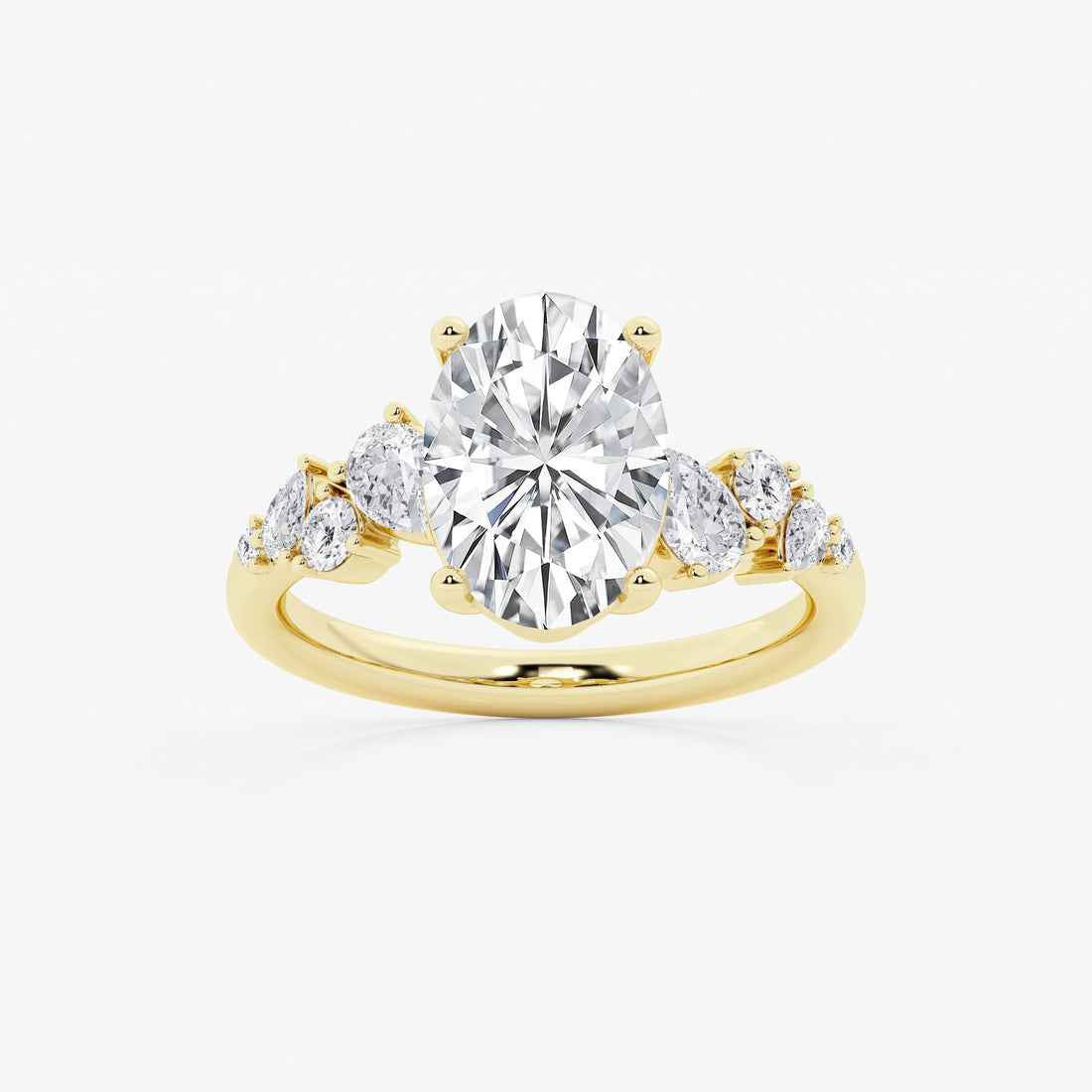 Serenelle Oval Lab Grown Diamond Pear & Round Side Stone Engagement Ring